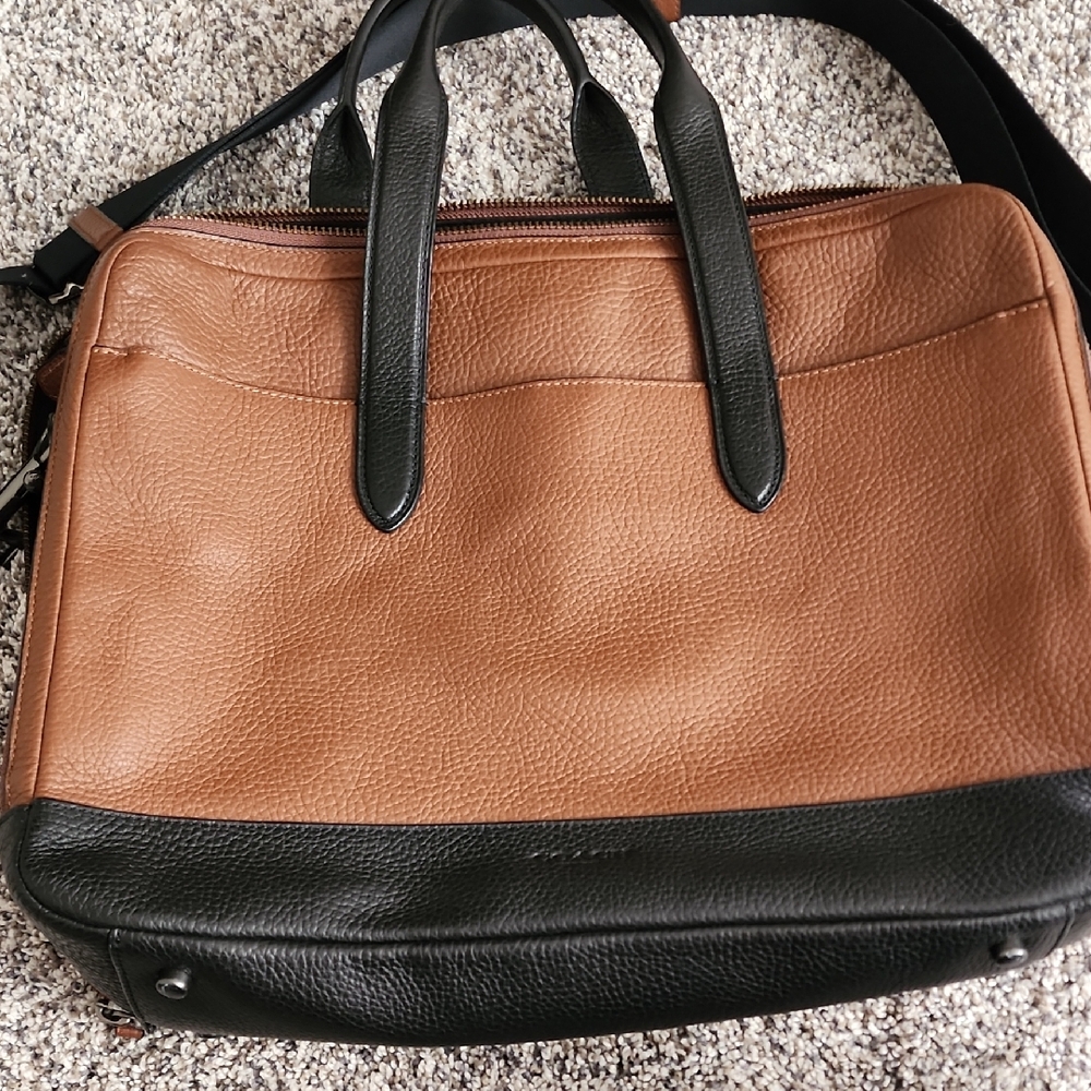 Coach Two-Tone Leather Briefcase in Brown and Black